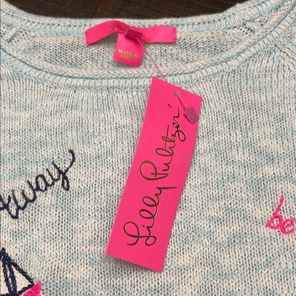 Lilly Pulitzer Light Blue Beachy Graphic Sweater/ bathing suit cover up size M - Picture 2 of 4